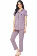 ZEYO Women's Cotton Strip Printed Night Suit Set of Shirt & Pyjama 5261 - Image 4