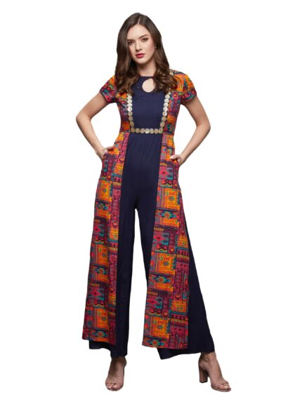 Miss Chase Women's Keyhole Neck Regular Sleeve Regular Length Jumpsuit with Pockets