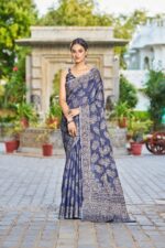 SWORNOF Women's Lucknowi Chikankari Linen cotton Woven Sarees For Women with Blouse sarees for Women - Image 4