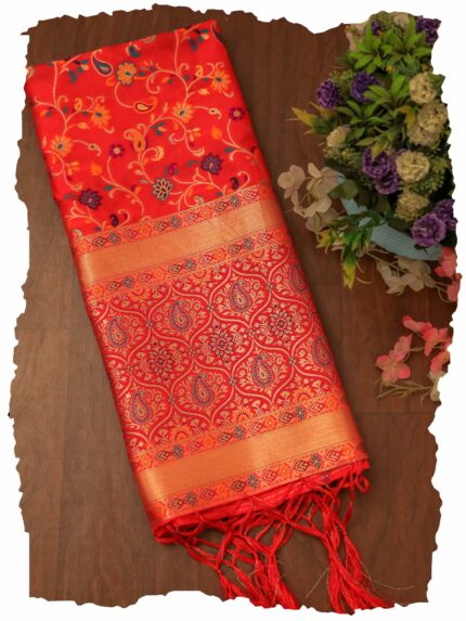 DEVANGI Women's Woven Banarasi Kashmiri Silk Jacquard Dupatta/Chunni with Meena Work, Width 1 Meter, Length 2.5 Meter (OM-DT-21-MAIN-F)
