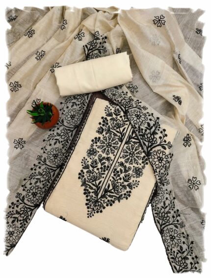 Sidhidata Cotton Women's Chanderi Embroidery Work Unstitched Salwar Suit Dress Material With Chanderi Embroidered Dupatta