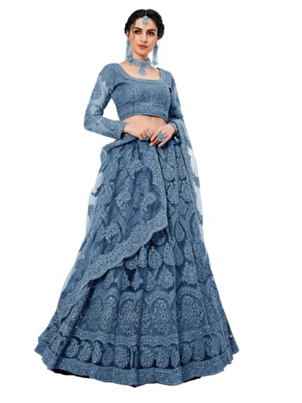 PATLANI Women Net Letest Design Chain Embroderied Work Woman S Flered Semi-Stitched Lehenga Choli.(Semi Stitched)