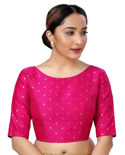 Studio Shringaar Women Cotton Silk Silky Brocade Readymade Elbow Length Sleeves Saree Blouse Choli