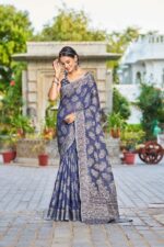 SWORNOF Women's Lucknowi Chikankari Linen cotton Woven Sarees For Women with Blouse sarees for Women - Image 5