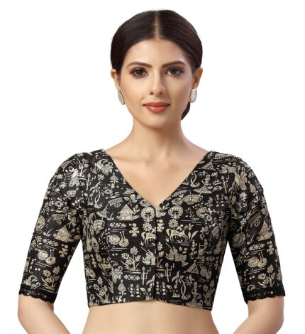 Studio Shringaar Women's Readymade Polyester WarliArt Saree Blouse with Elbow Length Sleeve