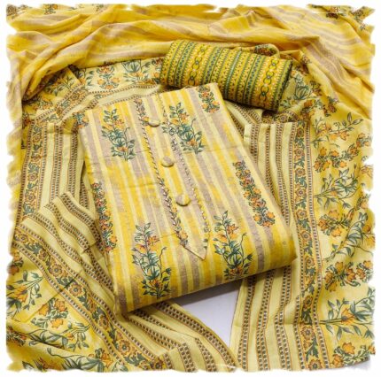 StyleScope Women's Blended Cotton Batik Printed Unstitched Salwar Suit Dress Material With Printed Dupatta (Batik Yellow_Free Size)