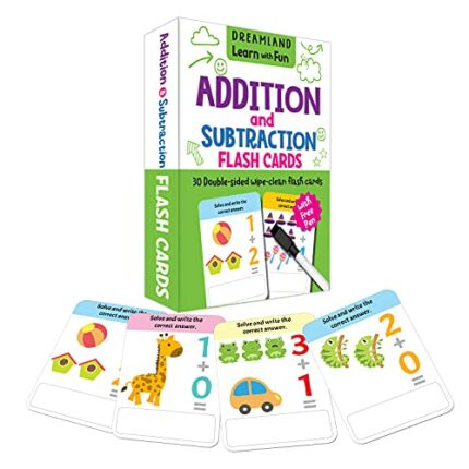 Flash Cards Addition and Subtraction - 30 Double Sided Wipe Clean Flash Cards for Kids (With Free Pen)