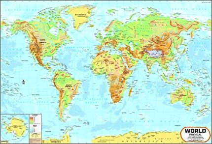 World Physical Map | 100 x 140 cm | LAMINATED | BIG MAP