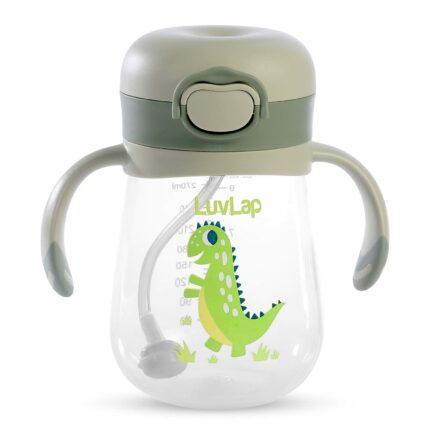 LuvLap Baby Bite Resistant Soft Silicone Straw Sipper Cup with Handle, with Weighted Straw, Sippy Cup with Anti Spill Lock, BPA Free, 6m+, 300 ml, Green