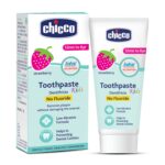 Chicco Toothpaste for Kids (1y-6y), Strawberry Flavour, 50g | Fluoride-Free | Removes Plaque, Helps Prevent Cavities
