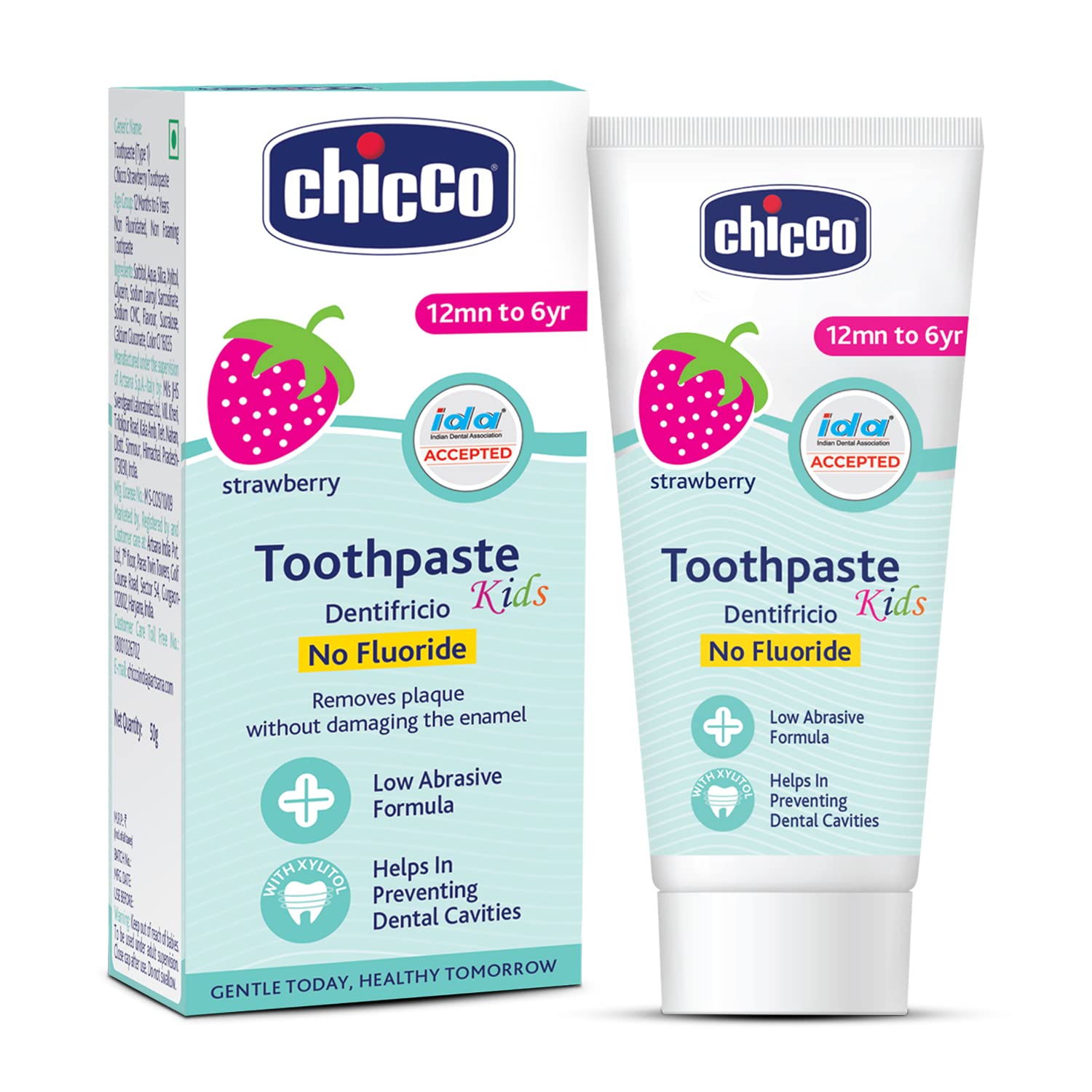 71jRjanV-FL._SL1500_.jpg Chicco Toothpaste for Kids (1y-6y), Strawberry Flavour, 50g | Fluoride-Free | Removes Plaque, Helps Prevent Cavities - Image 1