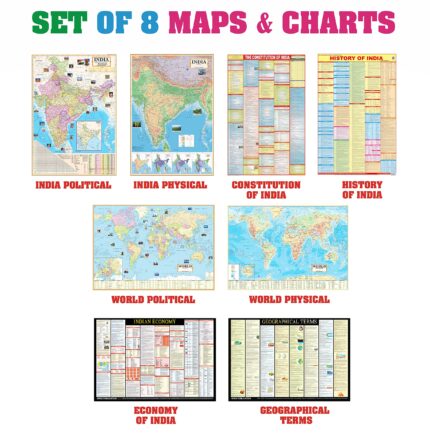 India & World Map ( Both Political & Physical ) with Constitution of India , Indian History , Indian Economy & Geographical Terms Chart | Set Of 8 | Useful for UPSC and other competitive exam preparation | by Hivex Publication