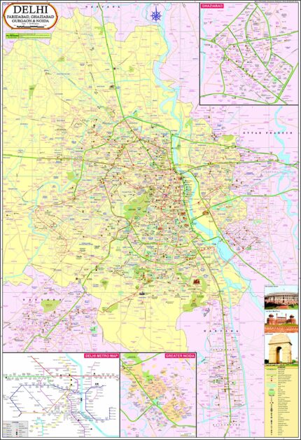 Delhi City Map ( Updated Metro Network ) | ENGLISH | 70 x 100 cm | LAMINATED